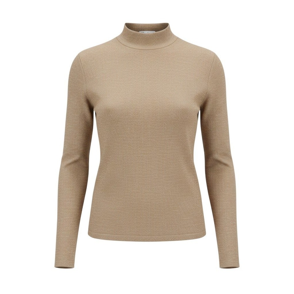 Zara Womens Top S Tan Mock Neck Long Sleeve‎ Fine Knit Neutral Minimalist Basic